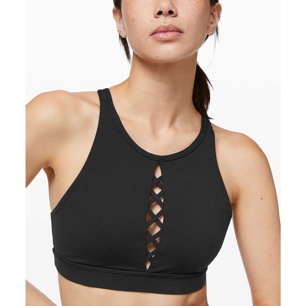 Lululemon Energy Bra High Neck Laced Black Women's 12 Sports Athleisure